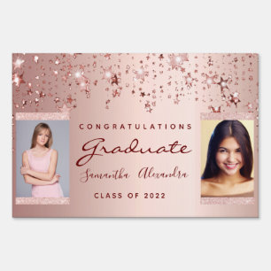Graduation party photo rose gold stars duo two sign