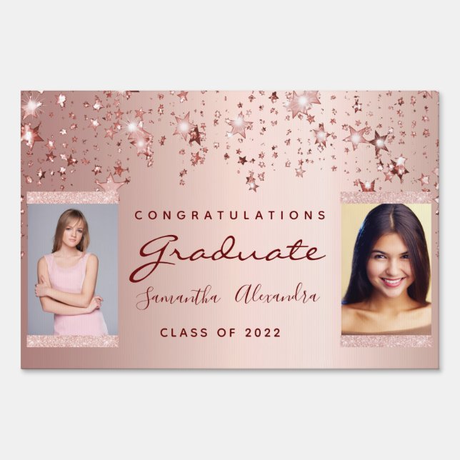 Graduation party photo rose gold stars duo two sign (Front)