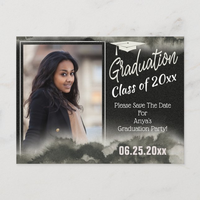 Graduation Party Photo Save The Date Watercolor Postcard (Front)