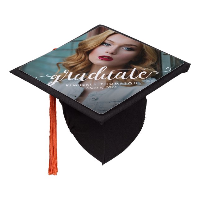 Graduation Party Photo Script Celebration Modern  Graduation Cap Topper (Angled)