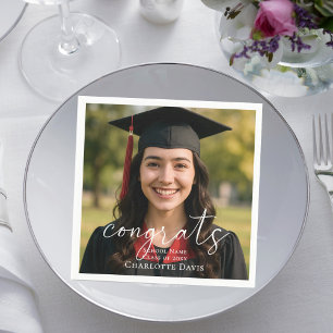 Graduation party photo script congrats luncheon napkins
