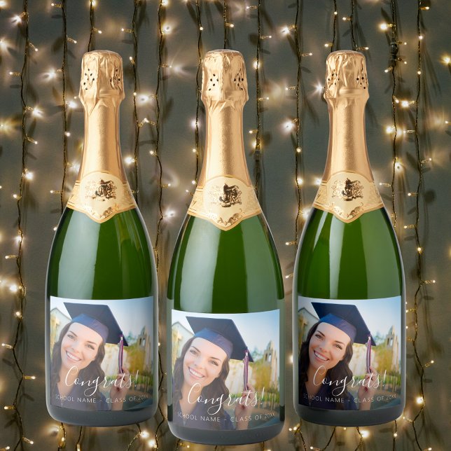 Graduation party photo script congrats sparkling wine label (Creator Uploaded)