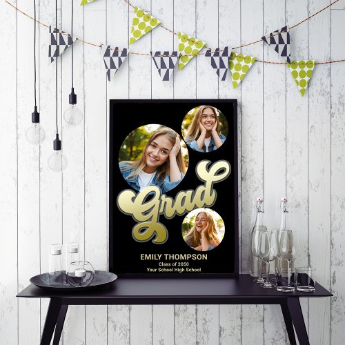 Graduation Party Photo Script Gold Typography Poster