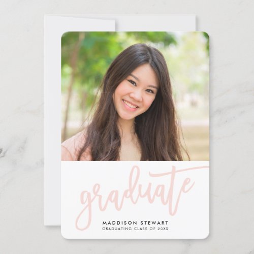 GRADUATION PARTY photo simple calligraphy blush Thank You Card