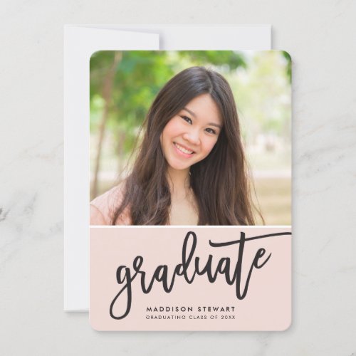 GRADUATION PARTY photo simple calligraphy blush Thank You Card