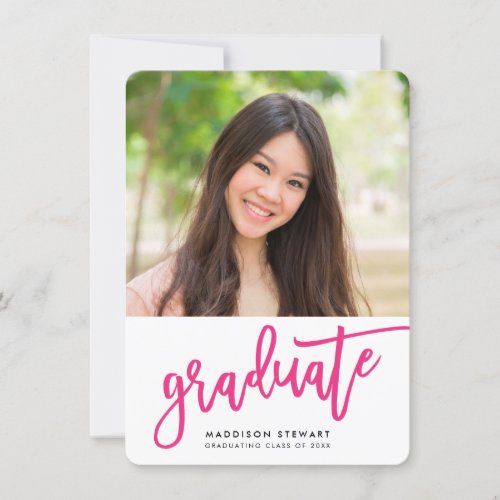 GRADUATION PARTY photo simple calligraphy pink Thank You Card