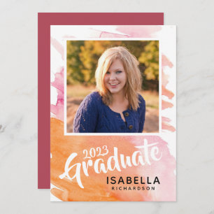 Graduation Party Pink and Orange Watercolor Invitation