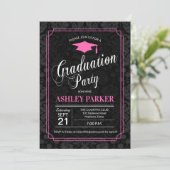 Graduation Party - Pink Black White Damask Invitation (Standing Front)