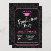 Graduation Party - Pink Black White Damask Invitation (Front/Back)