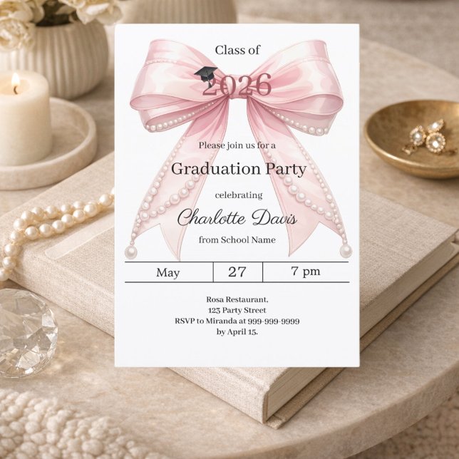 Graduation party pink bow class of 2026 invitation (Creator Uploaded)