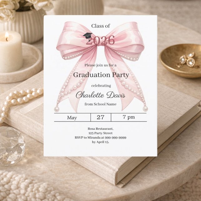 Graduation party pink bow photo 2026 invitation (Creator Uploaded)