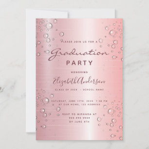 Graduation party pink bubbles invitation