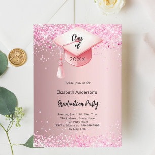 Graduation party pink confetti girl invitation
