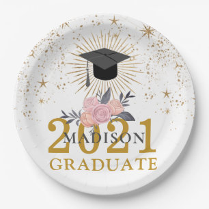 Graduation Party Pink Gold Class Of 2021 Paper Plates