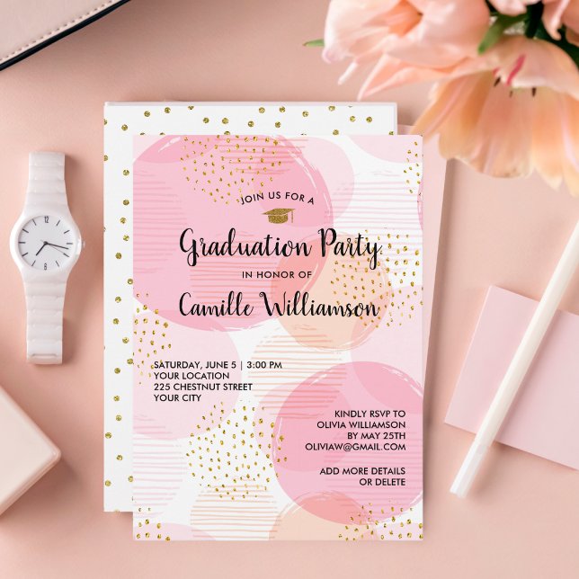 Graduation Party Pink Gold Glitter Chic Modern Fun Invitation (Creator Uploaded)