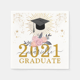 Graduation Party Pink Gold Script Signature Napkins