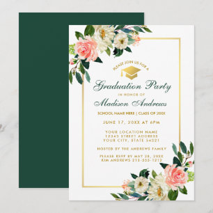 Graduation Party Pink Tropical Floral Invite