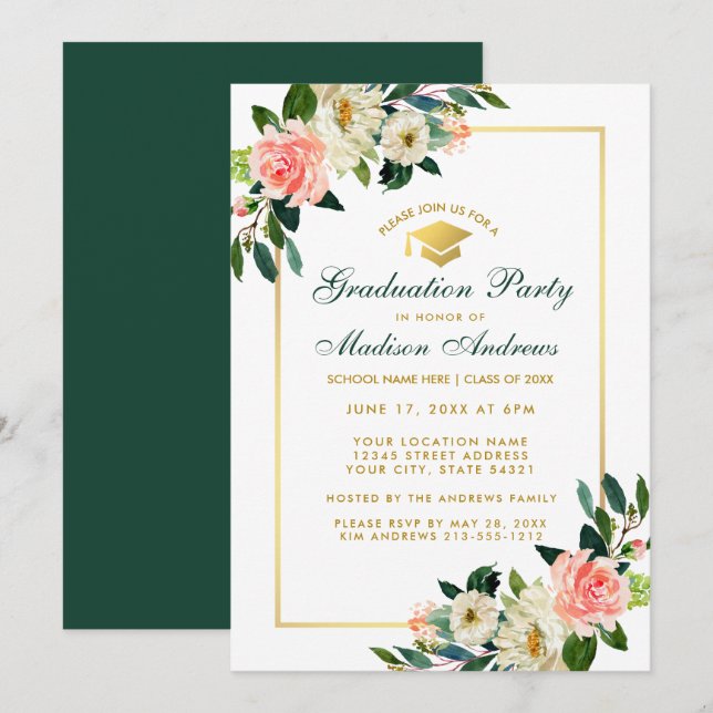 Graduation Party Pink Tropical Floral Invite (Front/Back)