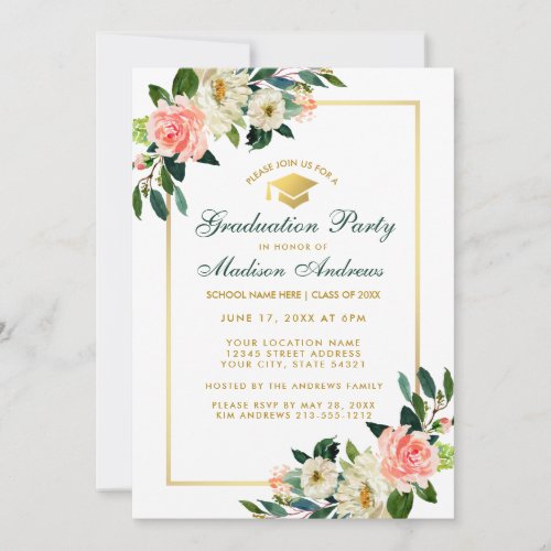 Graduation Party Pink Tropical Floral Invite G
