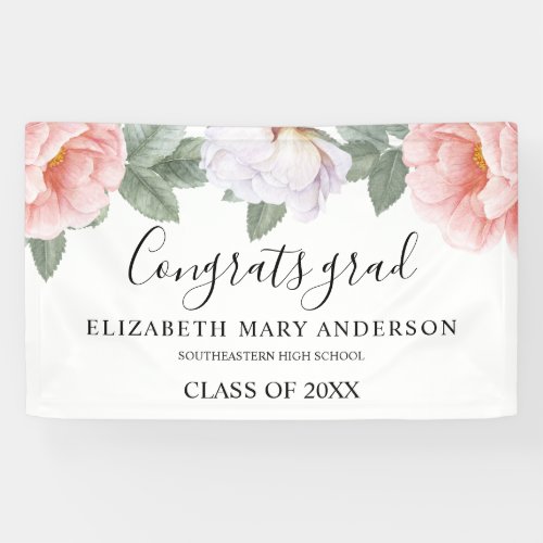 Graduation Party Pink Watercolor Floral Banner