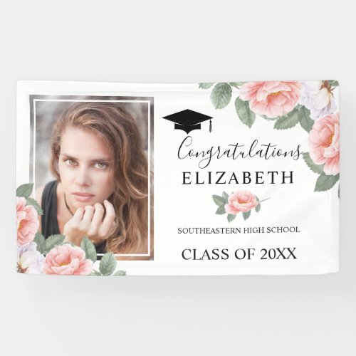 Graduation Party Pink Watercolor Floral Photo Banner