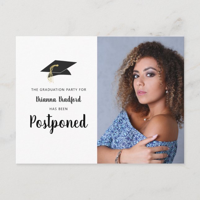 Graduation Party Postponed Photo Script Postcard (Front)