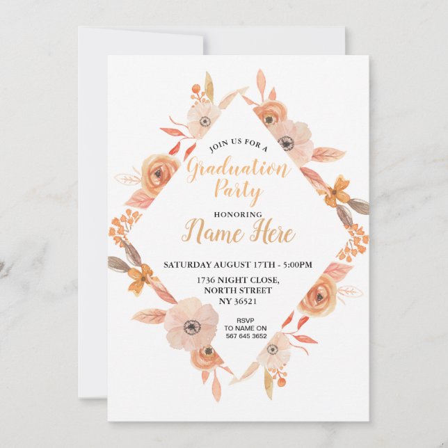 Graduation Party Pretty Invite Autumn Fall Auburn (Front)