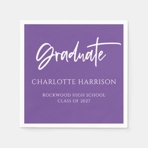 Graduation Party Purple and White Script Napkins