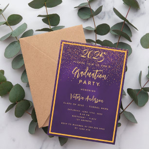 Graduation party purple gold confetti 2025 invitation