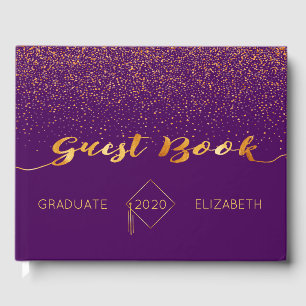 Graduation party purple gold confetti guest book
