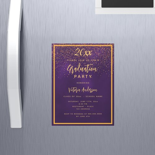 Graduation party purple gold confetti luxury 2024 magnetic invitation