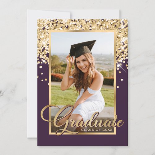 Graduation Party Purple Gold Foil Elegant Photo Invitation