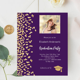 Graduation party purple gold photo invitation