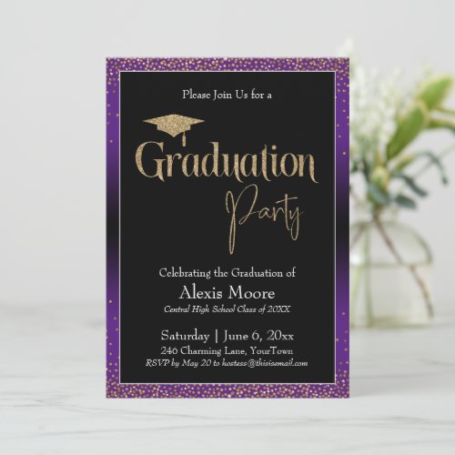 Graduation Party Purple Ombre Confetti Invitation