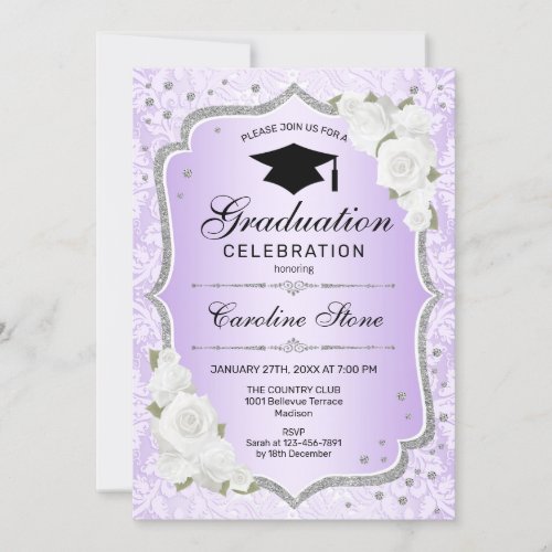 Graduation Party _ Purple Silver White Invitation