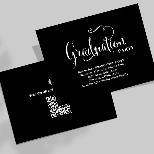 Graduation Party QR Code Gold Modern Typography Enclosure Card