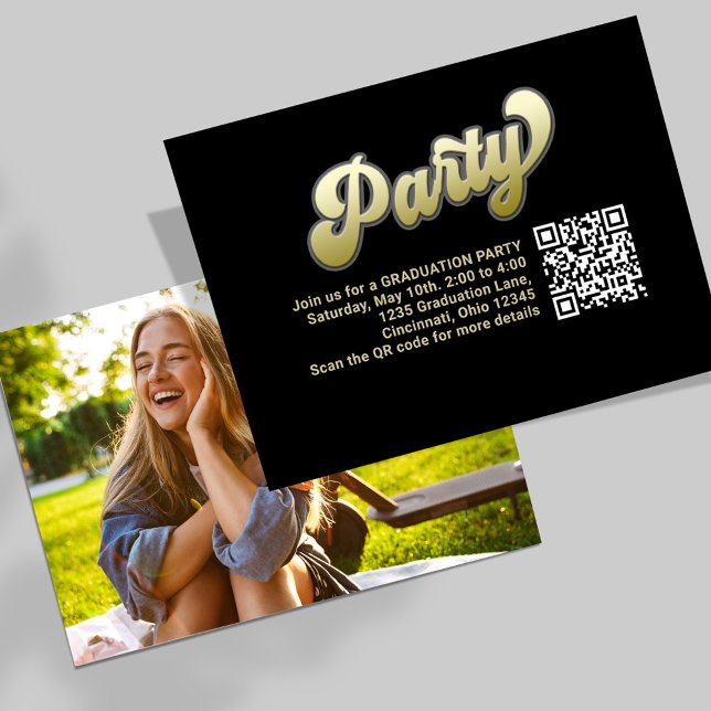 Graduation Party QR Code Modern Photo Typography  Enclosure Card (Simple black and white Graduation Insert enclosure card. )