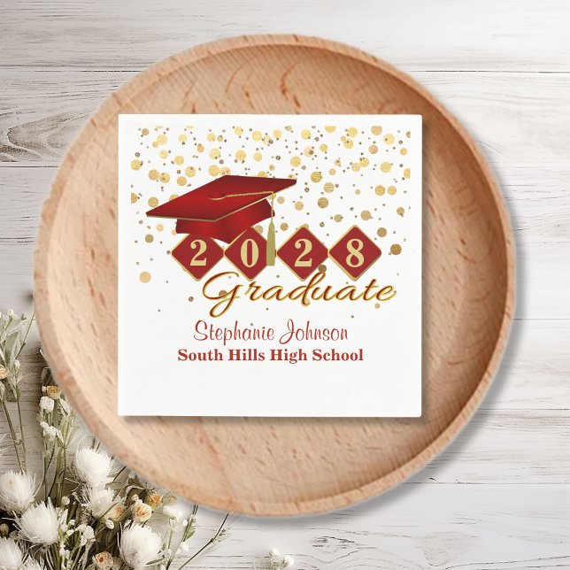 Graduation Party Red and Gold Napkins (Graduation Party Red and Gold Napkins)
