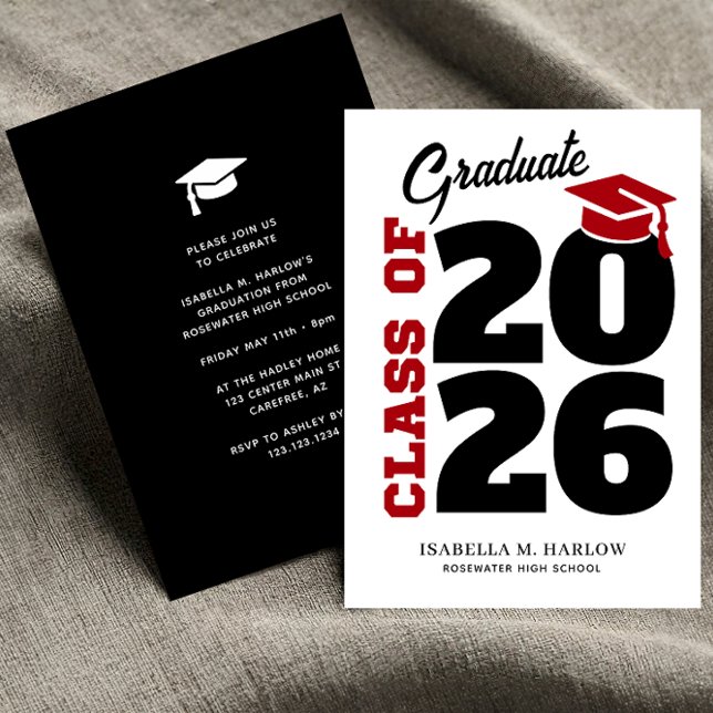 Graduation Party Red Black Invitation (Creator Uploaded)
