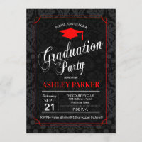 Graduation Party - Red Black White Damask