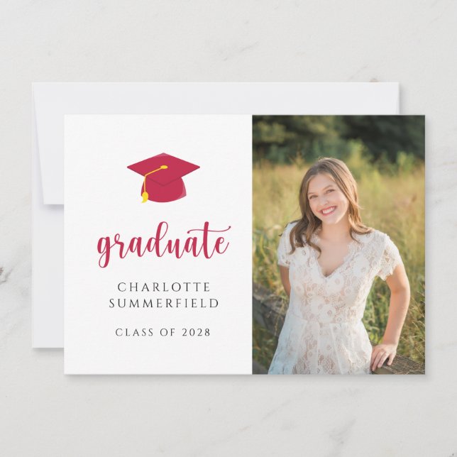 Graduation Party Red Cap Tassel Photo Invitation (Front)