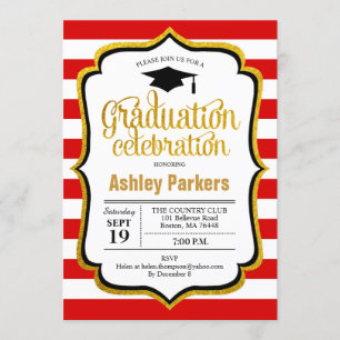 Graduation Party - Red Gold Black White Invitation