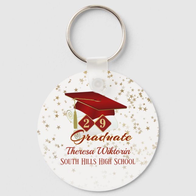 Graduation Party Red Gold Classic Keychain (Front)