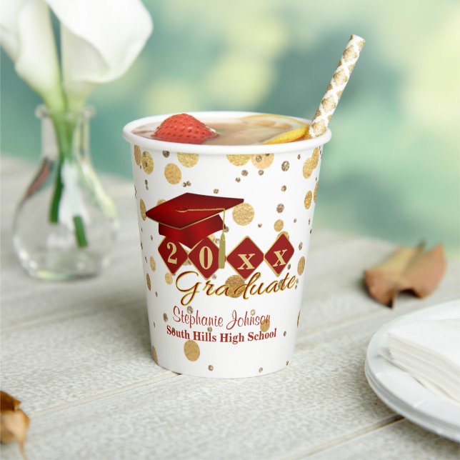 Graduation Party Red & Gold Confetti Paper Cup (Insitu)