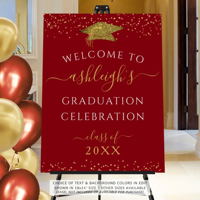 Graduation Party Red Gold Faux Glitter Welcome Foam Board (Creator Uploaded)