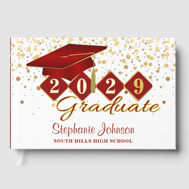 Graduation Party Red & Gold  Foil Guest Book (Front)