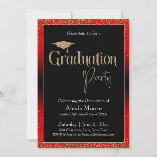 Graduation Party Red Ombre Confetti Invitation