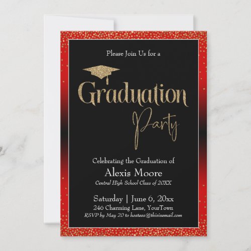 Graduation Party Red Ombre Confetti Invitation