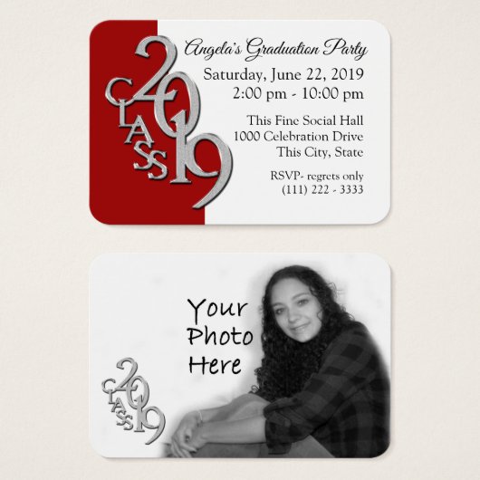 Graduation Party Red Photo Insert Card 2019 (Front & Back)