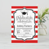 Graduation Party - Red Silver Black White Invitation (Standing Front)